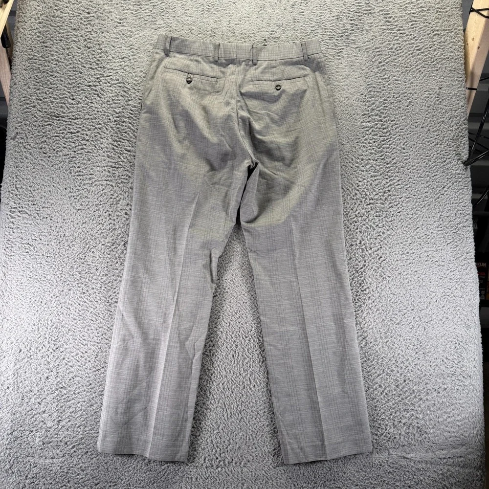 Banana Republic Pant Mens 36x32 Gray Checked Polyester Dress Straight Business